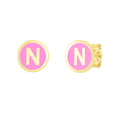 14K Pink Enamel N Initial Studs